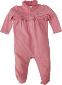 Ralph Lauren Layette Girl's Ruffle Collar Coverall (6 Month, Course Pink)