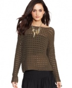 A hot layering piece, this sheer BCBGeneration crochet sweater is perfect over bandeau tops & tanks!