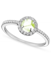 Envious color. This pretty ring by CRISLU features a green amethyst-colored, faceted cubic zirconia (5/8 ct. t.w.) accented by sparkling clear cubic zirconias. Set in platinum over sterling silver. Nickel-free for sensitive skin. Size 6, 7, and 8.