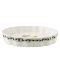 Bring the lush bounty of the French countryside to your table with this cheery quiche dish. Fresh summer fruits and a leaf garland adorn durable porcelain from Villeroy & Boch.