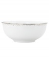 Forecast modern whimsy at meal time with the Silver Mist all-purpose bowl from Lenox Lifestyle dinnerware. The dishes of this collection feature shimmering droplets that trickle in from the platinum-banded edge of bright white bone china. (Clearance)