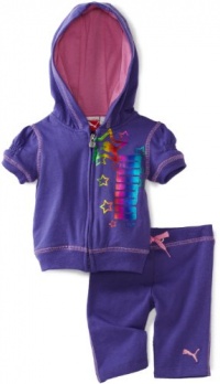 Puma - Kids Baby-girls Infant French Terry Hoodie And Capri, Purple, 24 Months