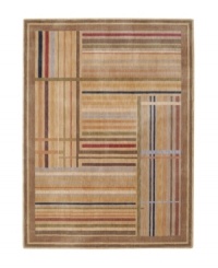 The dynamic field of this rug features a grid pattern in a multitude of hues for a striking look of modern abstraction. Woven of premium Opulon™ yarns to create a lavish pile with a rich, color-enhancing finish.