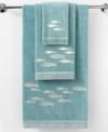 There are plenty of fish in the sea. Swim into a serene beach haven with this Nantucket fingertip towel, featuring enchanting silver fish on a cool blue backdrop for a soothing presentation.