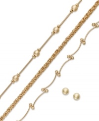 Add some golden elegance with this 4-pc. jewelry set. Charter Club presents three gorgeous bracelets and one pair of round stud earrings. Crafted in gold tone mixed metal. Approximate length (bracelets): 7 inches. Approximate diameter (earrings): 1/4 inch.