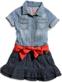 GUESS Kids Girls Little Girl Denim Shirtwaist Dress, MEDIUM STONE (5)