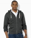 A classic-fitting full-zip hoodie in soft-washed cotton fleece is smooth on one side with a soft, fuzzy interior.