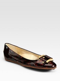 From the 24:7 Collection. Shiny, patent leather ballet flat updated by an exotic tortoise print and front buckle. Printed patent leather upperLeather liningRubber solePadded insoleMade in ItalyOUR FIT MODEL RECOMMENDS ordering true size. 