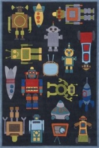 Retro Robot Print Hand-Tufted Acrylic Rug - Lil Mo Whimsy LMJ-1 (5.0 ft. x 7.0 ft. Rectangle)