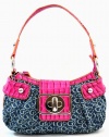 Guess Majesty G Signature Denim Canvas Purse Shoulder Bag Hangbag Blue Fuchsia Pink