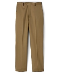 With a center crease and tab button closure, this flat-front pant is a classic go-to piece for his dressier wardrobe.