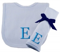 Princess Linens Embroidered Blue Initial Cotton Knit Bib and Burp Cloth Set, E