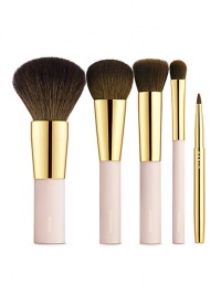 The right brushes make makeup easy. This essential set of luxurious brushes complements AERIN's effortless beauty collection. It's everything you need for the look you want. The set includes: Foundation, bronzer, highlighter, concealer and lip brushes, all held in a signature AERIN bag. Imported. 