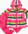 Keep your tot toasty in this adorable striped hooded fleece and pants set by Penelope Mack.