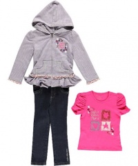 Calvin Klein Girls 2-6X Hoodie With Short Sleeve Tee And Jean, Pink, 5