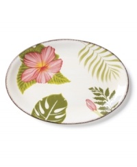 Feel like you're on holiday with Clay Art's tropical Hibiscus platter, featuring rosy pink blooms and a rustic cocoa-brown rim in dishwasher-safe earthenware. (Clearance)