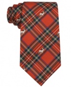 'Tis the season for mixing business and fun-get into the spirit with this plaid reindeer-print silk tie from Tommy Hilfiger.