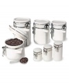 Storage center! Food comes & go but these canisters stay front & center on your counter with fresh-keeping clamp lids and handy stainless steel scoops for easy-access to ingredients, spices & more. Revolutionize the way you keep tabs on everything from tea & coffee to sugar & beyond!