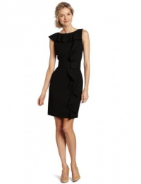 Calvin Klein Women's Ruffle Front Belted Sheath Dress, Black, 4