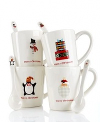 Oneida Dinnerware, Set of 4 Christmas Cut-outs Mugs w/ Spoons