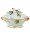 A charming part of any casual landscape, this fanciful tureen from Fitz and Floyd combines all the special details of the elaborate Toulouse collection, from its sculpted blooms and twig edges, to colorful birds and butterflies.