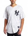 MLB Men's New York Yankees Robinson Cano White/Navy Pinstripe Home Short Sleeve 6 Button Synthetic Replica Baseball Jersey by Majestic