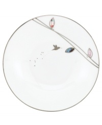 Hummingbirds twirl and buzz from flowery pink leaves to blue on dreamy bone china dessert plates from Lenox Lifestyle dinnerware. The dishes from the Silver Song collection are crisscrossed with platinum branches and abound with fanciful springtime delight and irresistible modern charm. (Clearance)