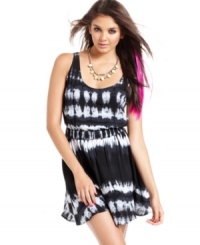 A super-vivid tie-dye print makes this flirty Material Girl dress all about boho-cool!