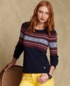 Ski chic: Tommy Hilfiger's Fair-Isle knit sweater is an instant classic. Pair it with yellow denim for a modern take on cool-weather style.