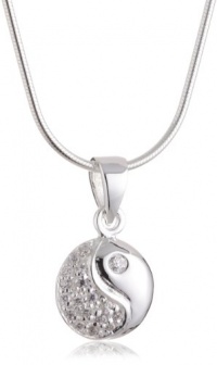 VINANI German 925 Sterling Silver Women Pendant Yin Yang white Zirconia with Snake Chain Necklace 16 Ying Yang AYY-S40