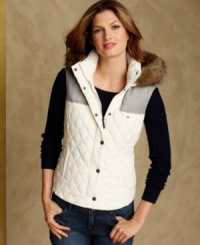 Tommy Hilfiger's cozy quilted vest is a layering essential. Pair it with a long-sleeve tee and jeans for weekend style made chic.