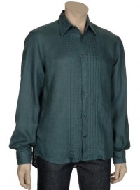 Hugo Boss Mens Linen Dark Green Dress Shirt Medium M Long Sleeves