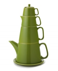 Take it from the top. From sugar bowl to saucer, this tea set brings something new to the tradition of afternoon tea with all the essentials towering over your table in simple, olive-green porcelain. From Classic Coffee & Tea drinkware.