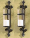 2 Black Iron French Hurricane Candle Holder Wall Sconce