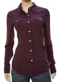 True Religion Women's Mick Western Button Down Blouse Purple-Medium