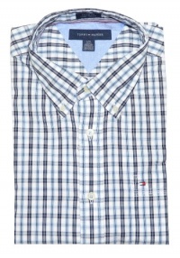 Tommy Hilfiger Men Custom Fit Plaid Short Sleeve Logo Shirt