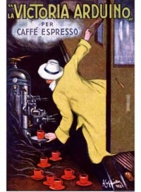 La Victoria Aduino Caffe 30x40 Limited-Edition Artistic Planked Wood Sign by Leonetto Cappiello