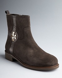 The classic chukka bootie goes glam as Tory Burch adds her hallmark gold logos to trusty standbys.