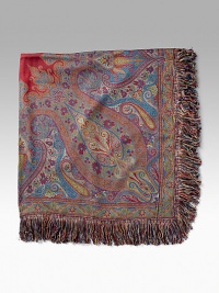 A dreamy blend of wool and silk, soft and luxurious, in a paisley-esque kaleidoscope of rich colors with a fringed border. Arrives in a gift box About 55 square 70% wool/30% silk; dry clean Made in Italy