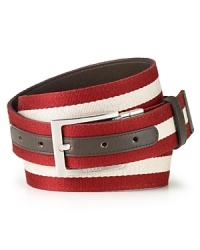 This reversible belt covers the bases: Wear the leather side at work and, after you punch out, flip it over for a stripe preppy look to match your casual jeans.