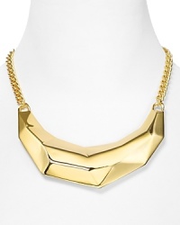 Geometry plays muse to this Kenneth Jay Lane bib necklace, cast in 22-karat gold plate with a shapely frontal showpiece.