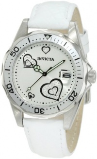 Invicta Women's 12401 Pro Diver Silver Heart Dial White Leather Watch