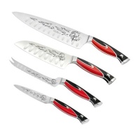 Guy Fieri 4-piece Knuckle Sandwich Chef's Knive Set, w/ Chef Knife, Santoku, Utility Knife and Pairing Knife