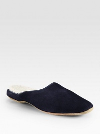 Outdoor stepping may not be an option once slipping into these luxurious suede slippers, fully lined in genuine sheepskin for an incredibly warm and cozy fit.Suede upperSheepskin liningMade in EnglandFur origin: Belgium