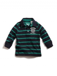 GUESS Long-Sleeve Polo Shirt with Front Patch, NAVY (18M)