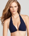 Tie on this Tory Burch bikini top for sophisticated, instantly classic chic, in a coordinates-with-everything solid accented with a signature goldtone logo.