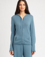 EXCLUSIVELY AT SAKS. A long-sleeve hooded staple rendered in sumptuous cashmere for the ultimate in luxe casual wear. Drawstring hoodDropped shouldersLong sleevesZip front closureKangaroo pocketsRolled cuffs and hemCashmereDry cleanImported