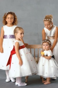 US Angels 801 4T Flower Girl Organza over Satin Dress White with Lilac Satin Sash and Rosettes (Lavender Purple)