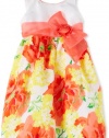 Bonnie Jean Girls 2-6X Floral Shantung Dress, Orange, 6X