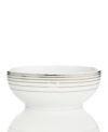 Bands of platinum go round and round on Charter Club's Infinity cereal bowl for a look of timeless splendor. Simply brilliant in lustrous white porcelain, it makes any occasion special. (Clearance)